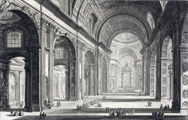 Interior of St Peter's Basilica, Rome, engraved by Giovanni Battista Piranesi