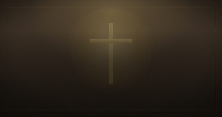 A dark chapel wall lit from above, with a gold cross and a thin inset frame; the banner behind the article title.